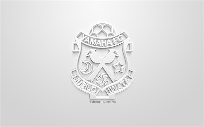 jubilo iwata, kreative 3d-logo, wei&#223;er hintergrund, 3d-emblem, south korean football club, k-league 1, iwata, s&#252;dkorea, 3d-kunst, fu&#223;ball, stylische 3d-logo