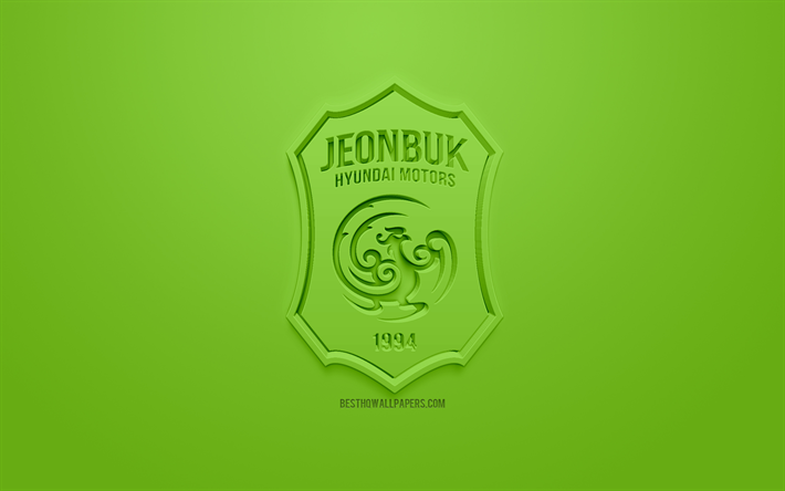Jeonbuk Hyundai Motors FC, creative 3D logo, green background, 3d emblem, South Korean football club, K League 1, Jeonju, South Korea, 3d art, football, stylish 3d logo