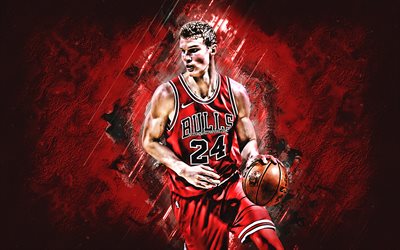 Lauri Markkanen, Finland&#234;s jogador de basquete, Chicago Bulls, Para a frente, NBA, basquete, EUA, pedra vermelha de fundo, arte criativa