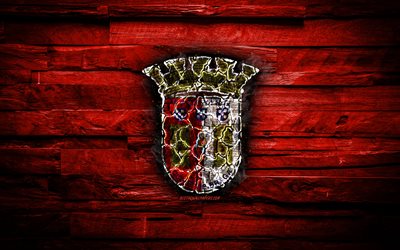Braga FC, polttava logo, Ensimm&#228;inen Liiga, punainen puinen tausta, portugali football club, SC Braga, grunge, jalkapallo, Braga-logo, Braga, Portugali