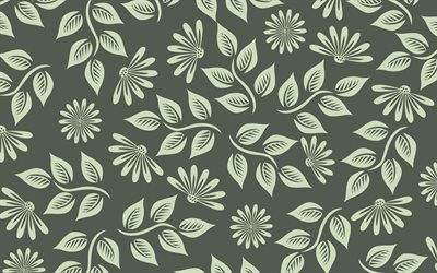 floral-gr&#252;n-textur, gr&#252;n, hintergrund, mit blumen, retro gr&#252;n, textur, blume, ornamente