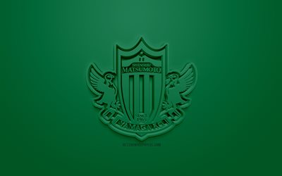 Matsumoto Yamaga FC, yaratıcı 3D logo, yeşil arka plan, 3d amblem, Japon Futbol Kul&#252;b&#252;, J1 Lig, Matsumoto, Japonya, 3d sanat, futbol, 3d logo şık
