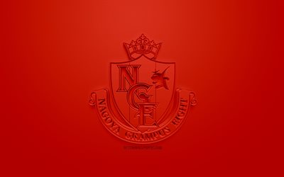 Nagoya Grampus, creativo logo en 3D, fondo rojo, emblema 3d, Japon&#233;s club de f&#250;tbol, de la Liga J1, Nagoya, Jap&#243;n, arte 3d, f&#250;tbol, elegante logo en 3d