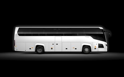 Scania Touring, stor vit buss, side view, passagerare buss, bekv&#228;ma bussar, Scania