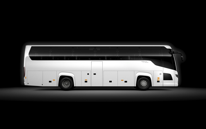Scania Touring, iso valkoinen linja, sivukuva, matkustaja linja, mukavat bussit, Scania