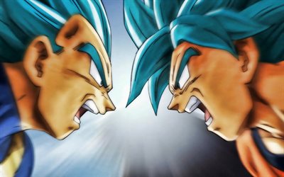 Goku vs Vegeta, DBS, battle, artwork, fighters, Dragon Ball Super, Goku, Son Goku, Vegeta