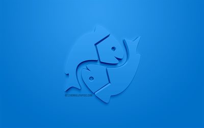 Pisces zodiac sign, Water sign, Pisces Horoscope sign, 3d zodiac signs, astrology, Pisces, 3d astrological sign, blue background, creative 3d art
