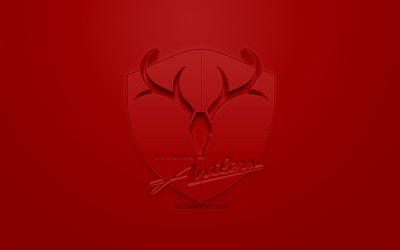kashima antlers, kreative 3d-logo, roter hintergrund, 3d-wahrzeichen, japanische fu&#223;ball-club, j1 league, kashima, japan, 3d-kunst, fu&#223;ball, stylische 3d-logo, fc kashima