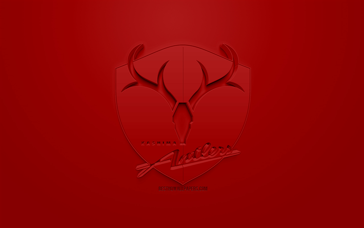Kashima Antlers, criativo logo 3D, fundo vermelho, 3d emblema, Japon&#234;s futebol clube, J1 League, Kashima, Jap&#227;o, Arte 3d, futebol, elegante logotipo 3d, FC Kashima