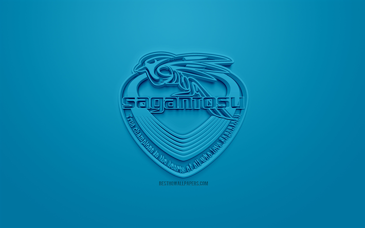 sagan tosu fc, kreative 3d-logo, blauer hintergrund, 3d-wahrzeichen, japanische fu&#223;ball-club, j1 league, tosu, japan, 3d-kunst, fu&#223;ball, stylische 3d-logo