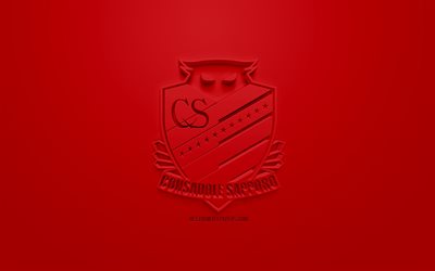 هوكايدو Consadole سابورو, الإبداعية شعار 3D, الأحمر الداكن خلفية, 3d شعار, الياباني لكرة القدم, J1 الدوري, سابورو, اليابان, الفن 3d, كرة القدم, أنيقة شعار 3d, سابورو FC