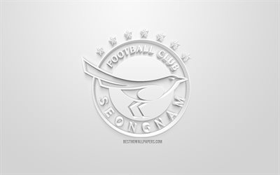 سيونغنام FC, الإبداعية شعار 3D, خلفية بيضاء, 3d شعار, كوريا الجنوبية لكرة القدم, ك الدوري 1, سيونغنام, كوريا الجنوبية, الفن 3d, كرة القدم, أنيقة شعار 3d