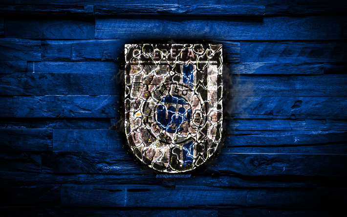Queretaro FC, masterizzazione logo, Liga MX, blu sfondo di legno, Messicani del club di calcio, Primera Division, grunge, calcio, Club Queretaro, Queretaro logo, Citt&#224; di Queretaro, Messico