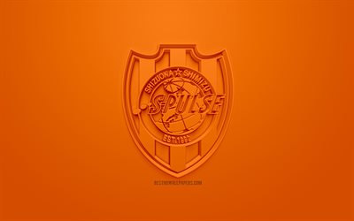 شيميزو إس-نبض, الإبداعية شعار 3D, الخلفية البرتقالية, 3d شعار, الياباني لكرة القدم, J1 الدوري, شيزوكا, اليابان, الفن 3d, كرة القدم, أنيقة شعار 3d, شيميزو FC