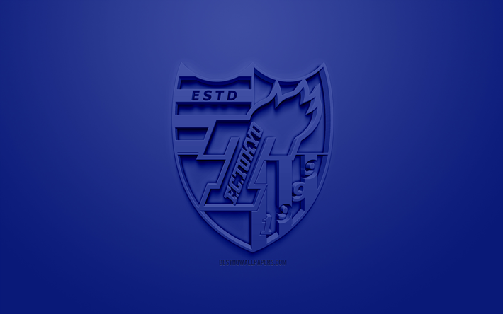 FC Tokyo, creative 3D logo, blue background, 3d emblem, Japanese football club, J1 League, Tokyo, Japan, 3d art, football, stylish 3d logo