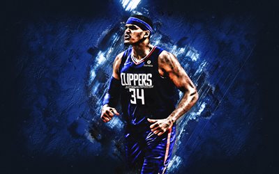 Tobias Harris, American basketball player, Los Angeles Clippers, Forward, NBA, basketball, USA, blue stone background, creative art