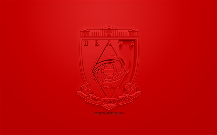 Urawa Red Diamonds, yaratıcı 3D logo, kırmızı bir arka plan, 3d amblem, Japon Futbol Kul&#252;b&#252;, J1 Lig, Saitama, Japonya, 3d sanat, futbol, 3d logo, FC Urawa şık