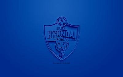 Ulsan Hyundai FC, yaratıcı 3D logosu, mavi arka plan, 3d amblem, G&#252;ney Kore Futbol Kul&#252;b&#252;, K 1 Lig, Ulsan, G&#252;ney Kore, 3d sanat, futbol, 3d logo şık