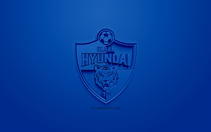 Ulsan Hyundai FC, creative 3D logo, blue background, 3d emblem, South Korean football club, K League 1, Ulsan, South Korea, 3d art, football, stylish 3d logo
