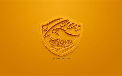 Vegalta Sendai, luova 3D logo, keltainen tausta, 3d-tunnus, Japanilainen football club, J1 League, Sendai, Japani, 3d art, jalkapallo, tyylik&#228;s 3d logo