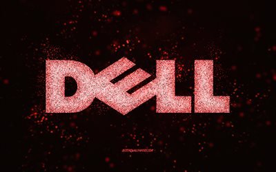Dell parıltı logosu, siyah arka plan, Dell logosu, mor parıltı sanatı, Dell, yaratıcı sanat, Dell mor parıltı logosu