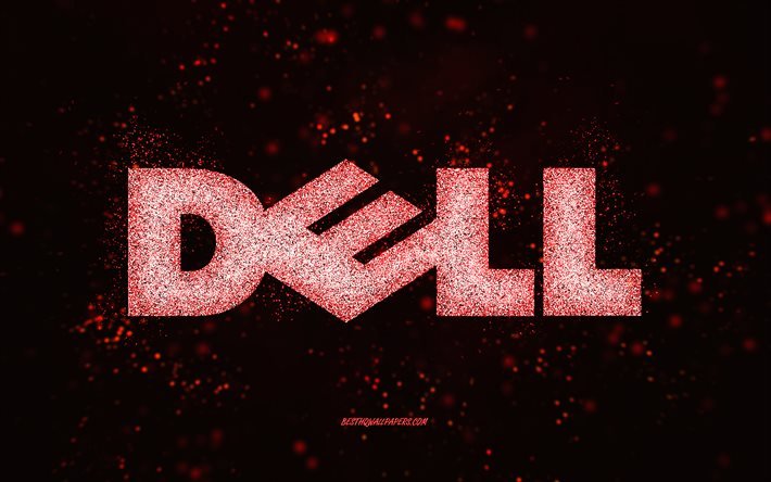 Logo pailleté Dell, fond noir, logo Dell, art pailleté violet, Dell, art créatif, logo pailleté violet Dell