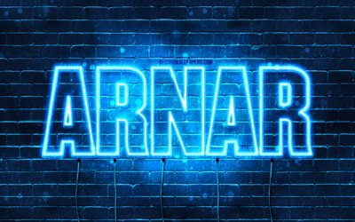 Arnar, 4k, pap&#233;is de parede com nomes, nome Arnar, luzes de n&#233;on azuis, Arnar feliz anivers&#225;rio, nomes masculinos islandeses populares, foto com o nome Arnar