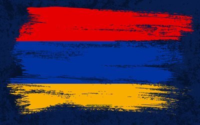 4k, Flag of Armenia, grunge flags, Asian countries, national symbols, brush stroke, Armenian flag, grunge art, Armenia flag, Asia, Armenia