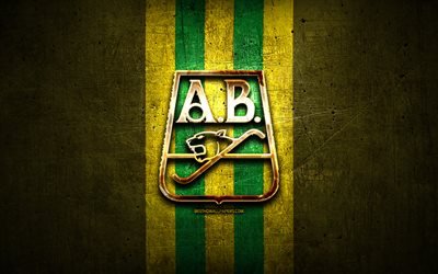 Atletico Bucaramanga FC, logo dorato, Categoria Primera A, sfondo di metallo verde, calcio, squadra di calcio colombiana, logo Atletico Bucaramanga, Atletico Bucaramanga