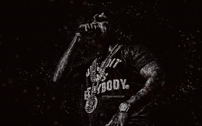Young Jeezy, white glitter art, black background, American rapper, Young Jeezy art, Jay Wayne Jenkins, Jeezy