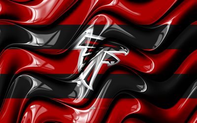 Atlanta Falcons flag, 4k, red and black 3D waves, NFL, american football team, Atlanta Falcons logo, american football, Atlanta Falcons