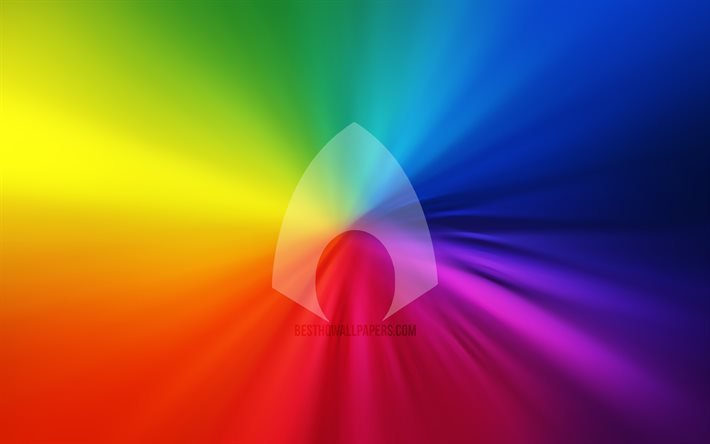 アクアマンのロゴ, 4k, vortex, 虹の背景, creative クリエイティブ, アートワーク, スーパーヒーロー, アクアマン