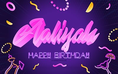 Happy Birthday Aaliyah, 4k, Purple Party Background, Aaliyah, creative art, Happy Aaliyah birthday, Aaliyah name, Aaliyah Birthday, Birthday Party Background