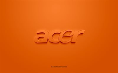 Logo Acer, sfondo arancione, logo Acer 3d, arte 3d, Acer, logo dei marchi, logo Acer 3d arancione