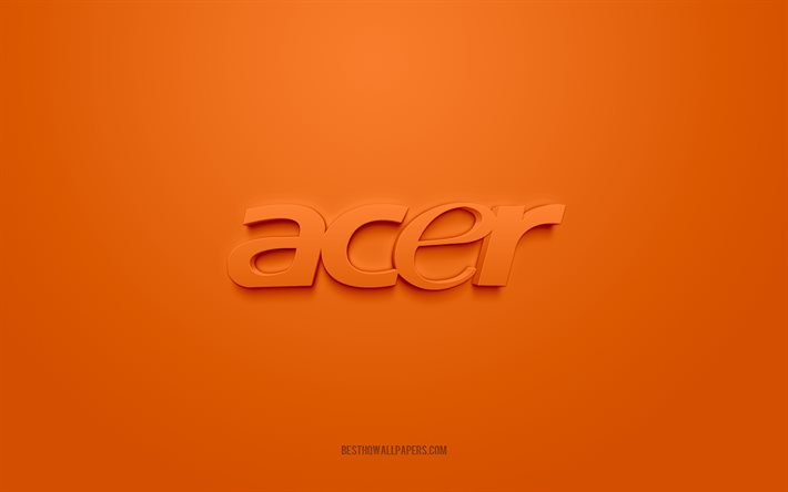 Acer logo, orange background, Acer 3d logo, 3d art, Acer, brands logo, orange 3d Acer logo
