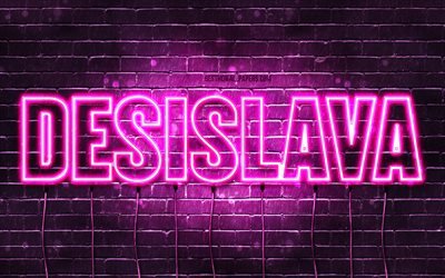 Desislava, 4k, wallpapers with names, female names, Desislava name, purple neon lights, Happy Birthday Desislava, popular bulgarian female names, picture with Desislava name