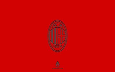 AC Milan, fond rouge, &#233;quipe italienne de football, embl&#232;me de l&#39;AC Milan, Serie A, Italie, football, logo AC Milan