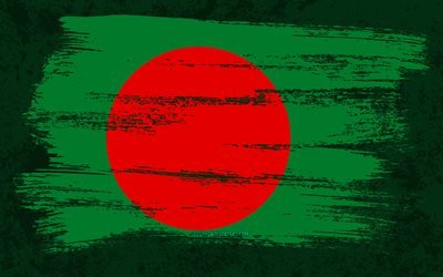 4k, バングラデシュの旗, グランジフラグ, アジア諸国, 国のシンボル, ブラシストローク, グランジアート, アジア, バングラデシュ