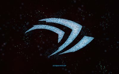 Logo Nvidia glitter, sfondo nero, logo Nvidia, arte blu glitter, Nvidia, arte creativa, logo Nvidia glitter blu