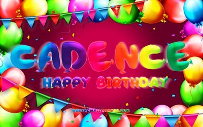 Happy Birthday Cadence, 4k, colorful balloon frame, Cadence name, purple background, Cadence Happy Birthday, Cadence Birthday, popular american female names, Birthday concept, Cadence