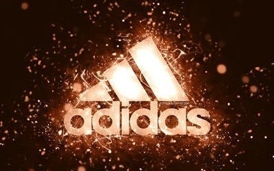 Logo marrone Adidas, 4k, luci al neon marroni, creativo, sfondo astratto marrone, logo Adidas, marchi, Adidas