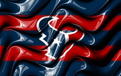 Bandeira do Houston Texans, 4k, ondas 3D azuis e vermelhas, NFL, time de futebol americano, logotipo do Houston Texans, futebol americano, Houston Texans