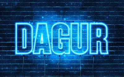 Dagur, 4k, pap&#233;is de parede com nomes, nome de Dagur, luzes de n&#233;on azuis, Feliz Anivers&#225;rio Dagur, nomes masculinos islandeses populares, imagem com o nome de Dagur