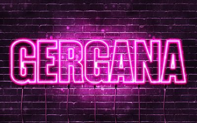 Gergana, 4k, wallpapers with names, female names, Gergana name, purple neon lights, Happy Birthday Gergana, popular bulgarian female names, picture with Gergana name