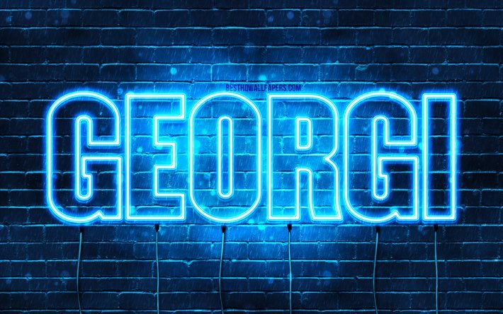 Georgi, 4k, wallpapers with names, Georgi name, blue neon lights, Happy Birthday Georgi, popular bulgarian male names, picture with Georgi name