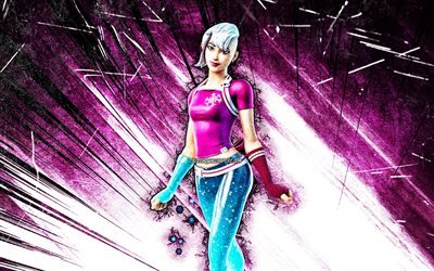 4k, Frosted Flurry, grunge art, Fortnite Battle Royale, Fortnite characters, Frosted Flurry Skin, purple abstract rays, Fortnite, Frosted Flurry Fortnite