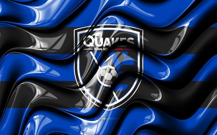 San Jose Earthquakes -lippu, 4k, siniset ja mustat 3D-aallot, MLS, amerikkalainen jalkapallojoukkue, jalkapallo, San Jose Earthquakes -logo, San Jose Earthquakes FC