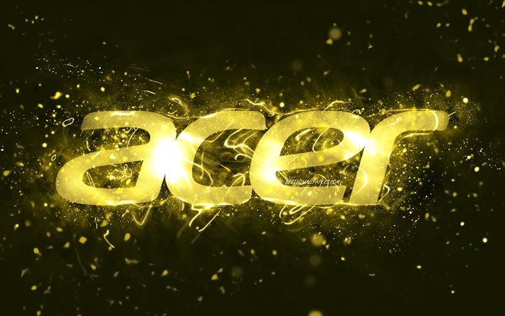 Acer keltainen logo, 4k, keltaiset neonvalot, luova, keltainen abstrakti tausta, Acer-logo, tuotemerkit, Acer