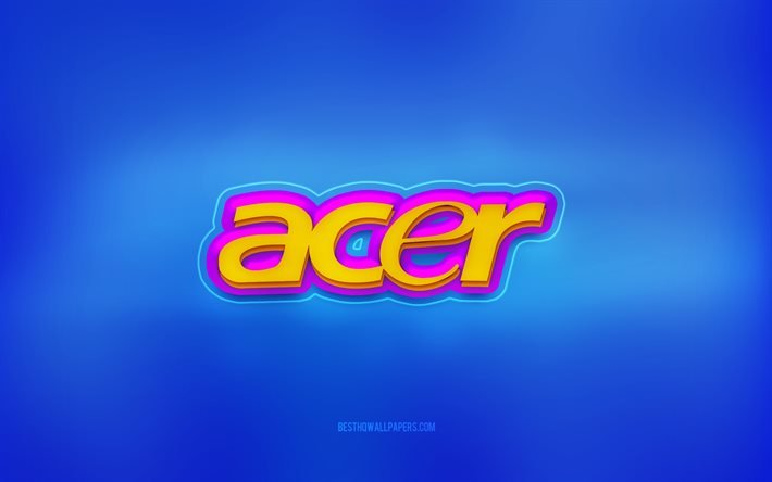 Acer 3d logo, 4k, blue background, multicolored abstraction, Acer logo, 3d art, Acer