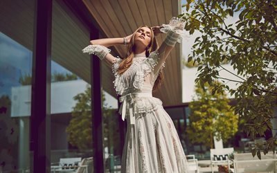 Josephine Skriver, Danish fashion model, photoshoot, white lace dress, beautiful woman, Danish top model